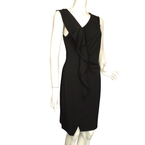 new H HALSTON Dress, 8, Black, Asymmetrical, Ruffle front, Sleeveless - Picture 3 of 15